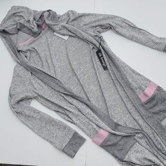 La Vie en Rose Open Front Hooded Cardigan Heathered Grey Pin Pockets Size XS / S - Picture 10 of 14